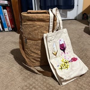 Insulated wine cooler bag with canvas wine bag
